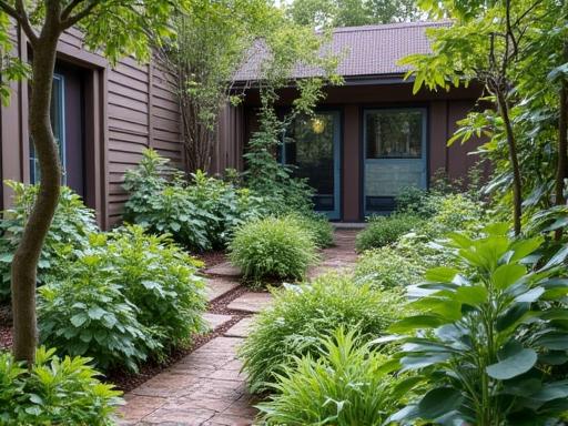 Jardín con plantas autóctonas y un sistema de recogida de agua de lluvia.