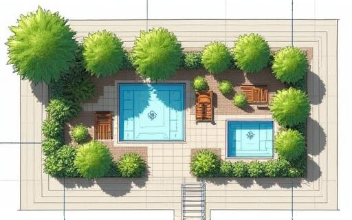 Boceto de diseño de un jardín moderno.